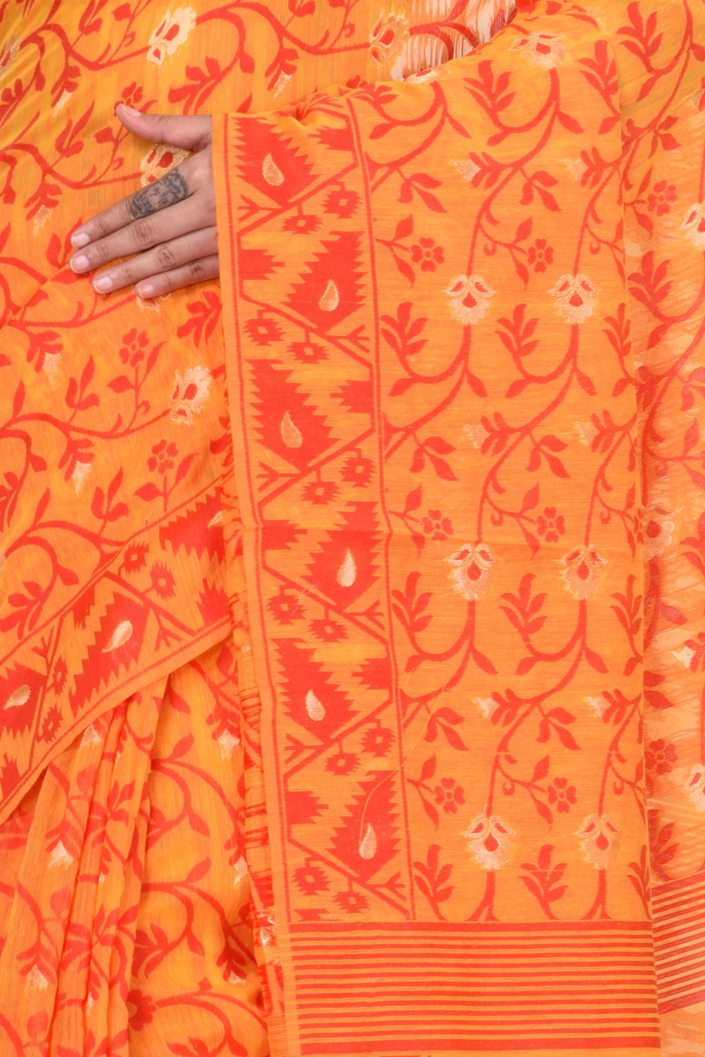 Yellow Blended Cotton Kanak_Jmdni Jamdani Saree (685)